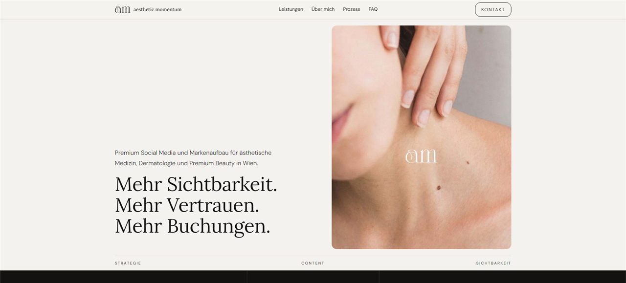 Startseite von aesthetic momentum, einer Marketing-Agentur für ästhetische Medizin und Premium Beauty