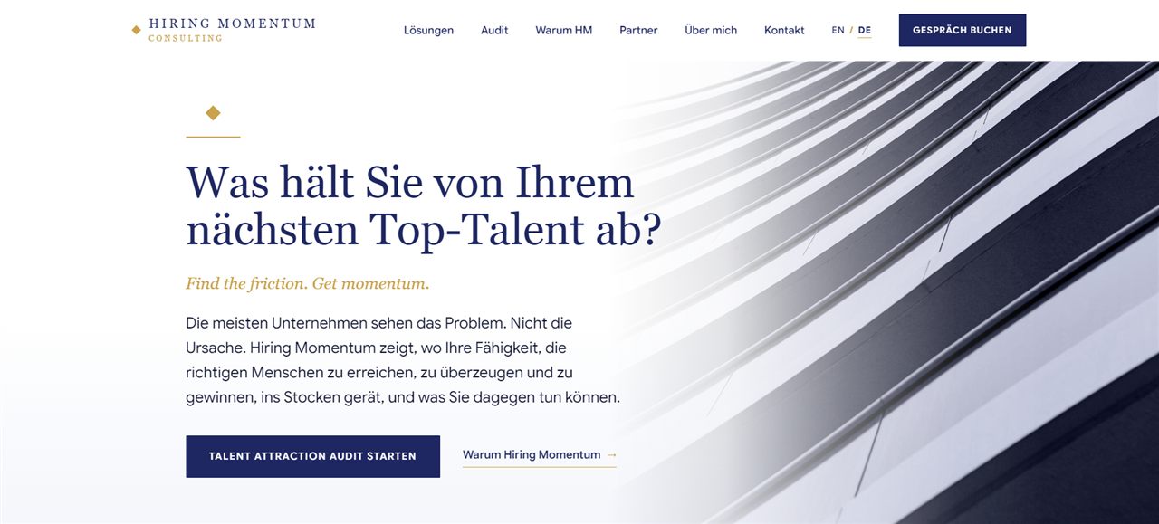 Startseite von Hiring Momentum, einer Beratung für Recruiting und Arbeitgeberattraktivität