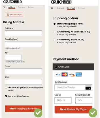 Crutchfield checkout reference , minimal input fields example