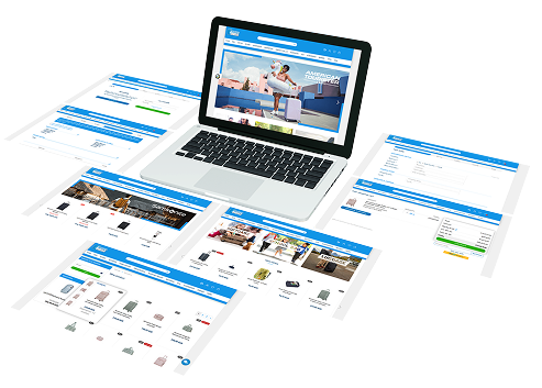 Kofferwelt website mockup showing checkout flow