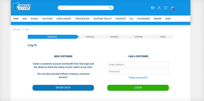 Kofferwelt login page screenshot