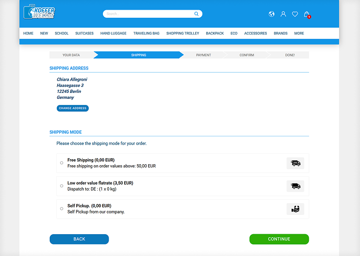 Kofferwelt shipment page screenshot with annotations